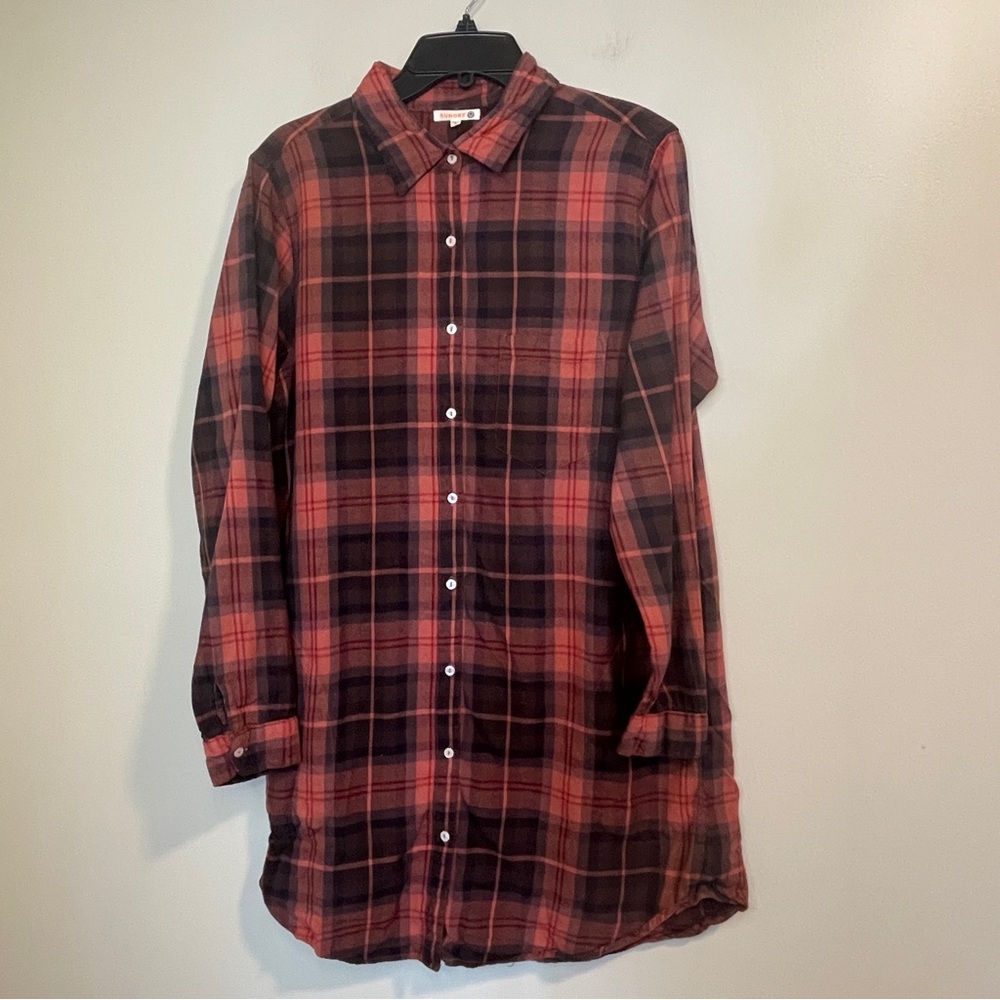 Sundry Red and Black Plaid Flannel Shirt Dress